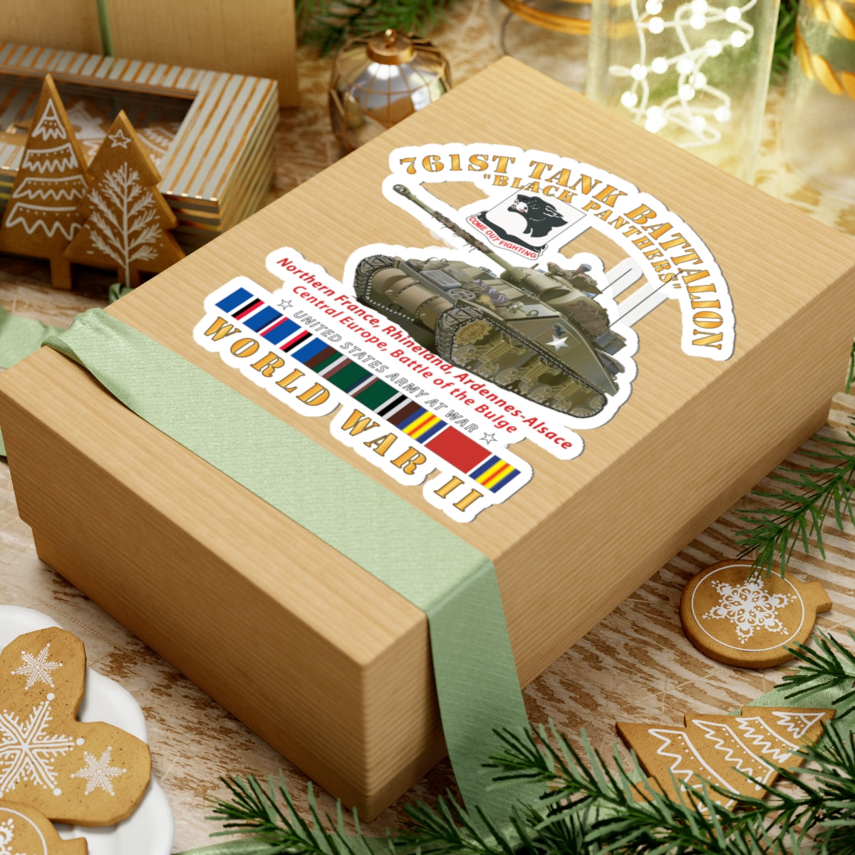 Kiss-Cut Stickers - 761st Tank Battalion - Black Panthers - w Tank WWII EU SVC