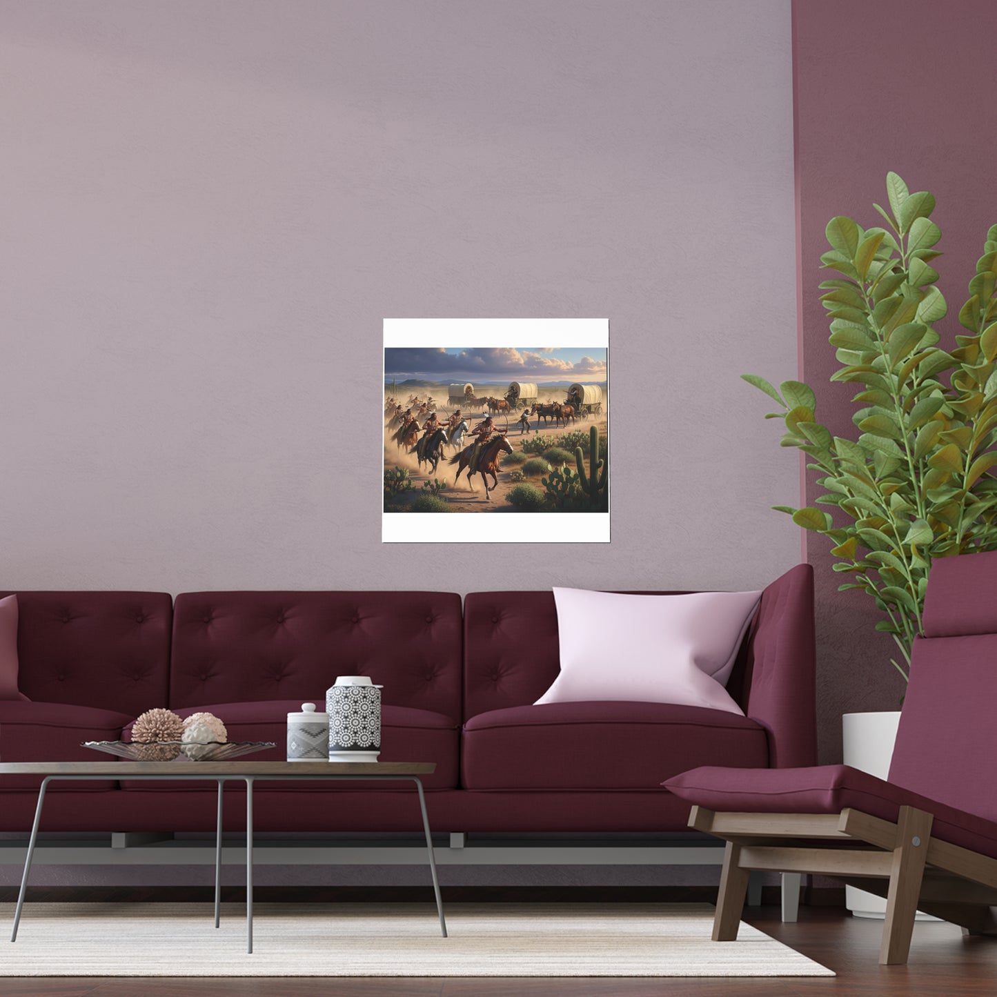 Indoor and Outdoor Silk Posters - Apache Indians attacking a wagon train