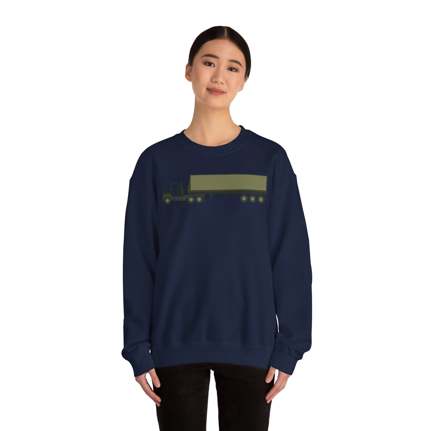 Crewneck Sweatshirt - Vehicle - M915 Tractor with M872 - 40 Ft Container - Side X 300