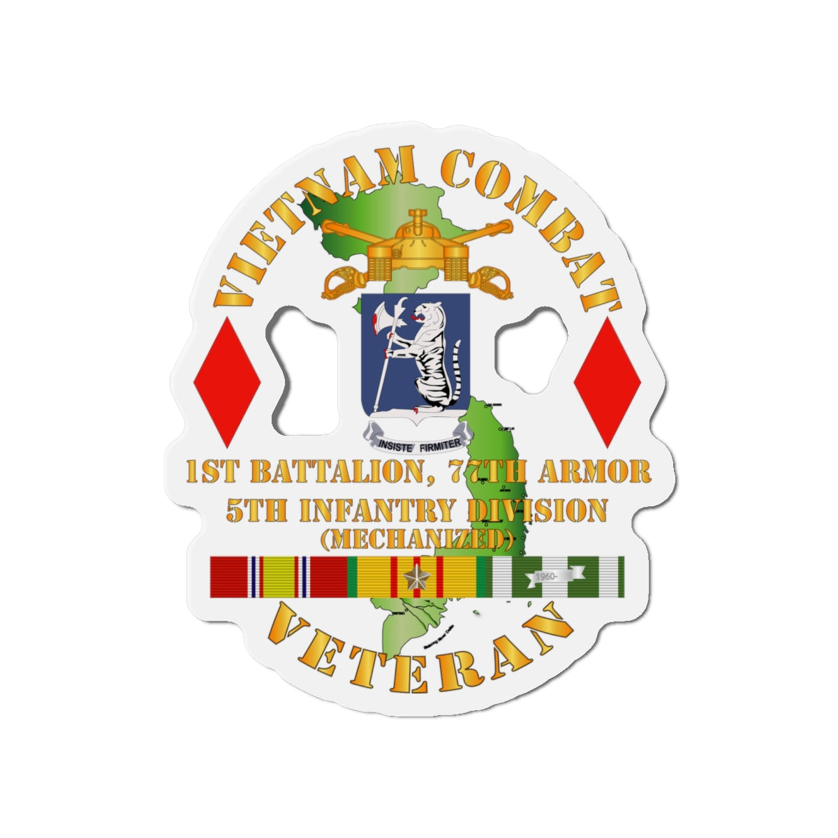 Die-Cut Magnets - Army - Vietnam Combat Vet - 1st Bn 77th Armor - 5th Inf Div SSI