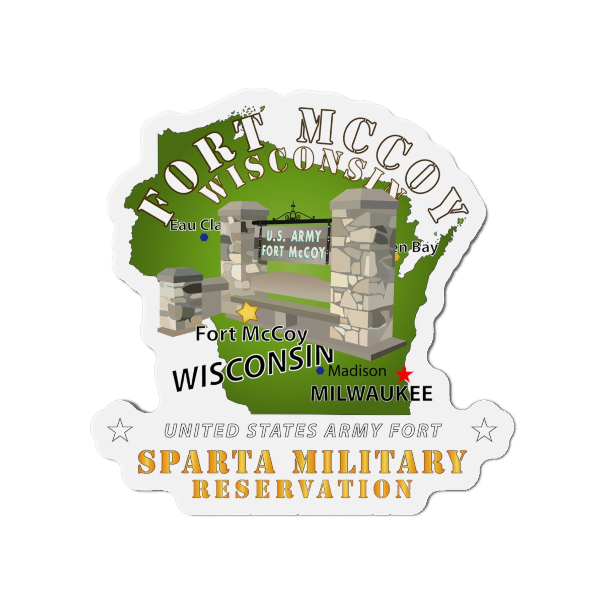 Die-Cut Magnets - Army - Ft McCoy WI - Sparta Military Resv - White