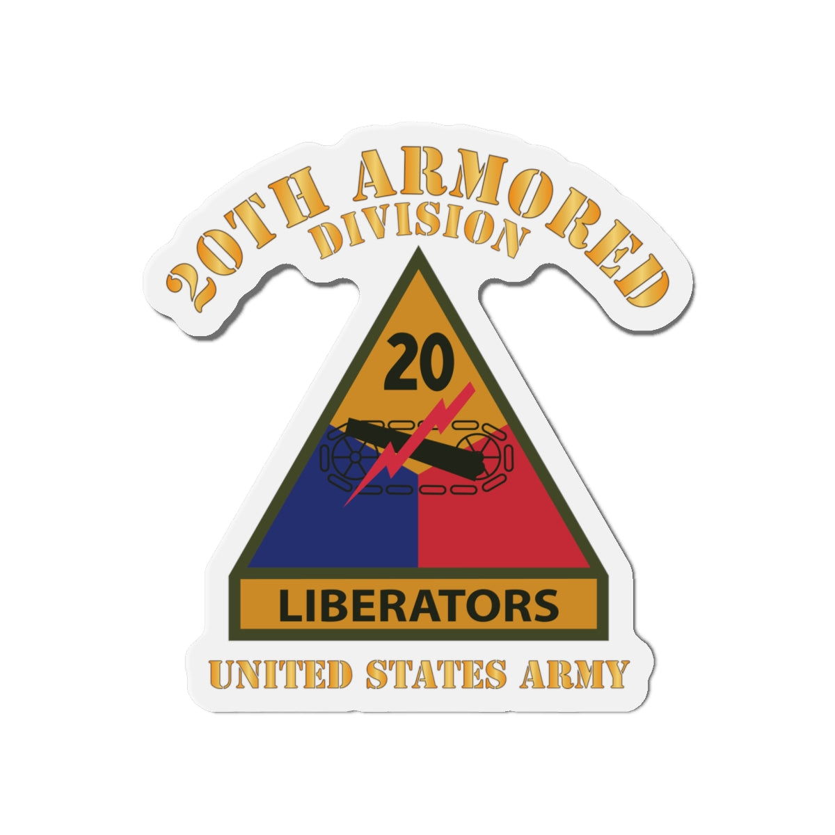 Die-Cut Magnets - Army - SSI - 20th Armored Division w Name Tape - Liberators - US Army X 300