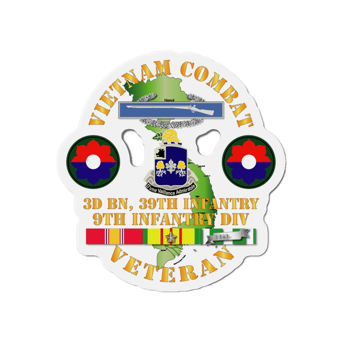 Die-Cut Magnets - Army - Vietnam Combat Infantry Veteran w 3rd Bn 39th Inf - 9th ID SSI
