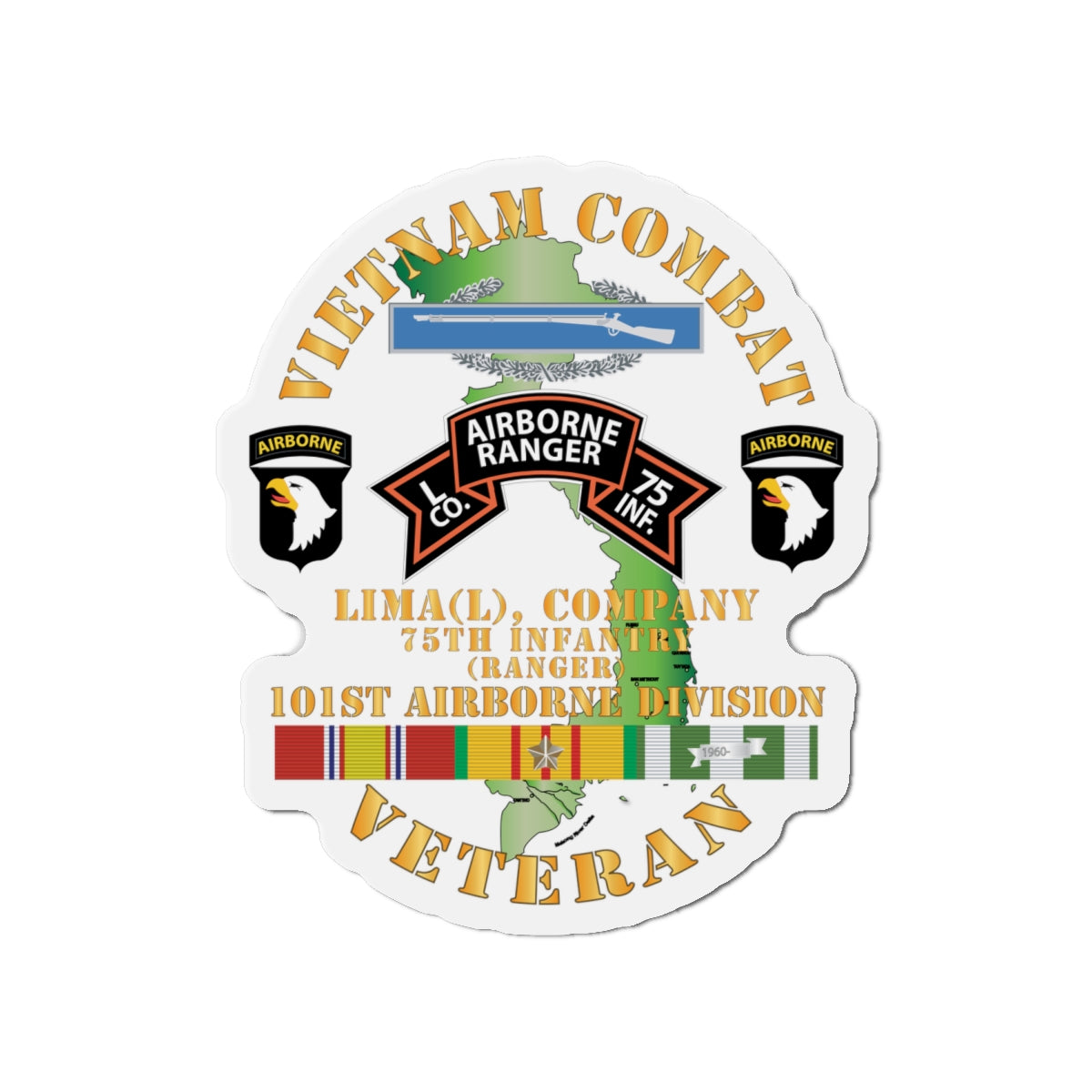 Die-Cut Magnets - Army - Vietnam Combat Vet - L Co 75th Infantry (Ranger) - 101st Airborne Div SSI X 300