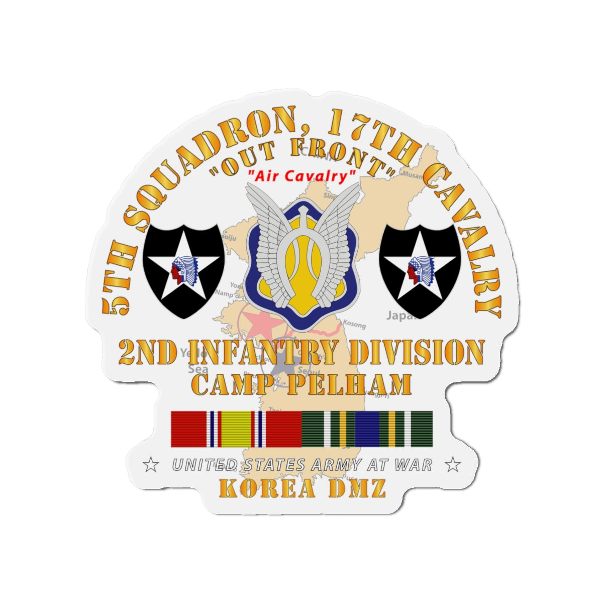 Die-Cut Magnets - Army - 5th Squadron, 17th Cavalry - Camp Pelham - 2nd ID w Map w KOREA SVC