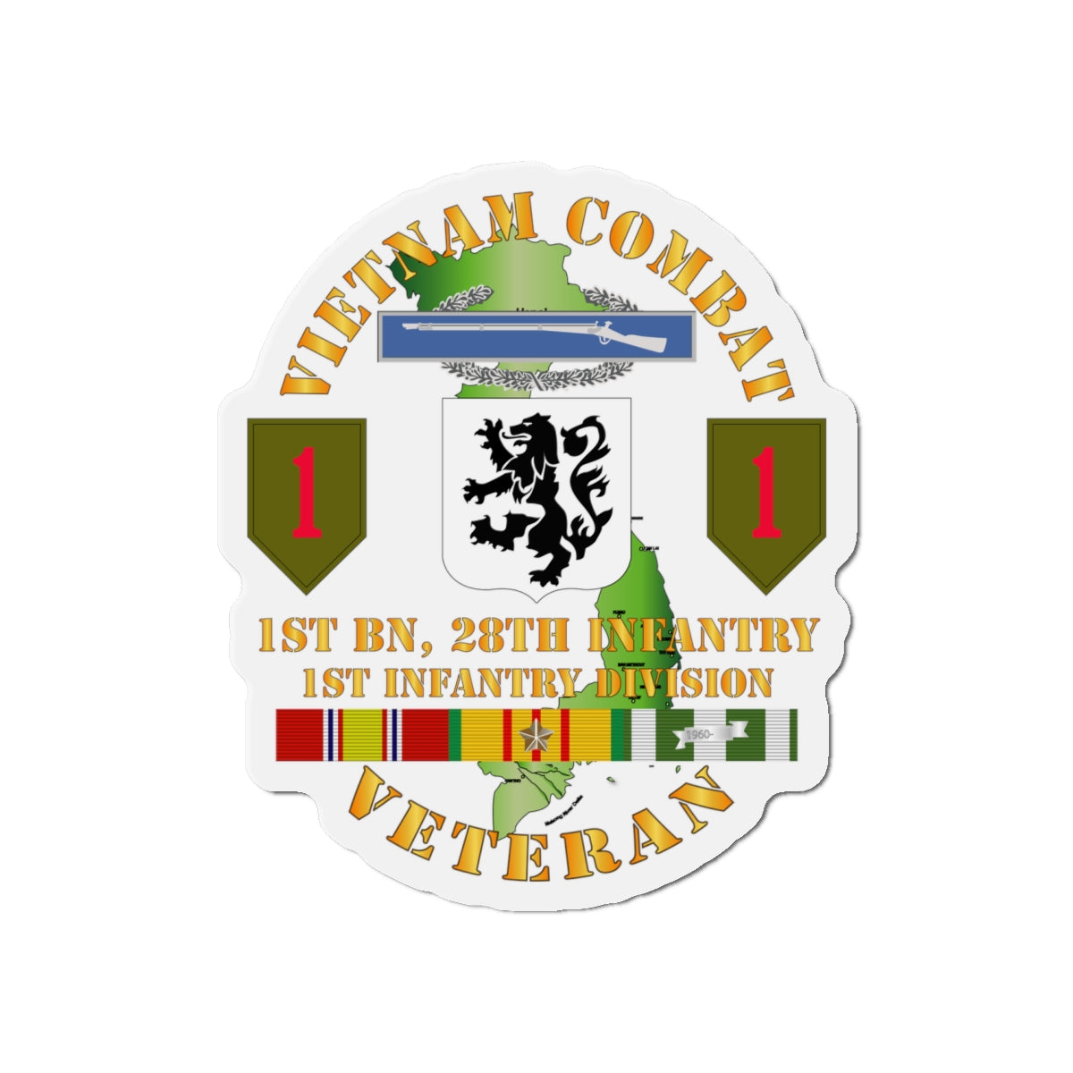 Die-Cut Magnets - Army - Vietnam Combat Infantry Veteran w 1st Bn 28th Inf 1st Inf Div