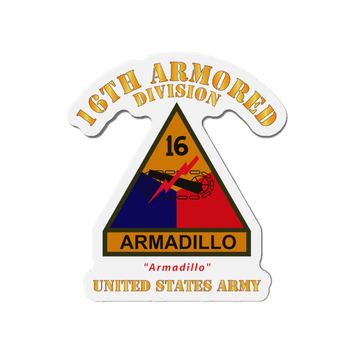 Die-Cut Magnets - Army - SSI - 16th Armored Division w Name Tape - Armadillo - US Army X 300