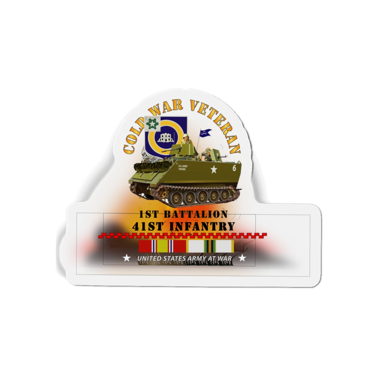 Die-Cut Magnets - Army - Cold War Vet - 1st Bn 41st Infantry - M113 APC w COLD SVC