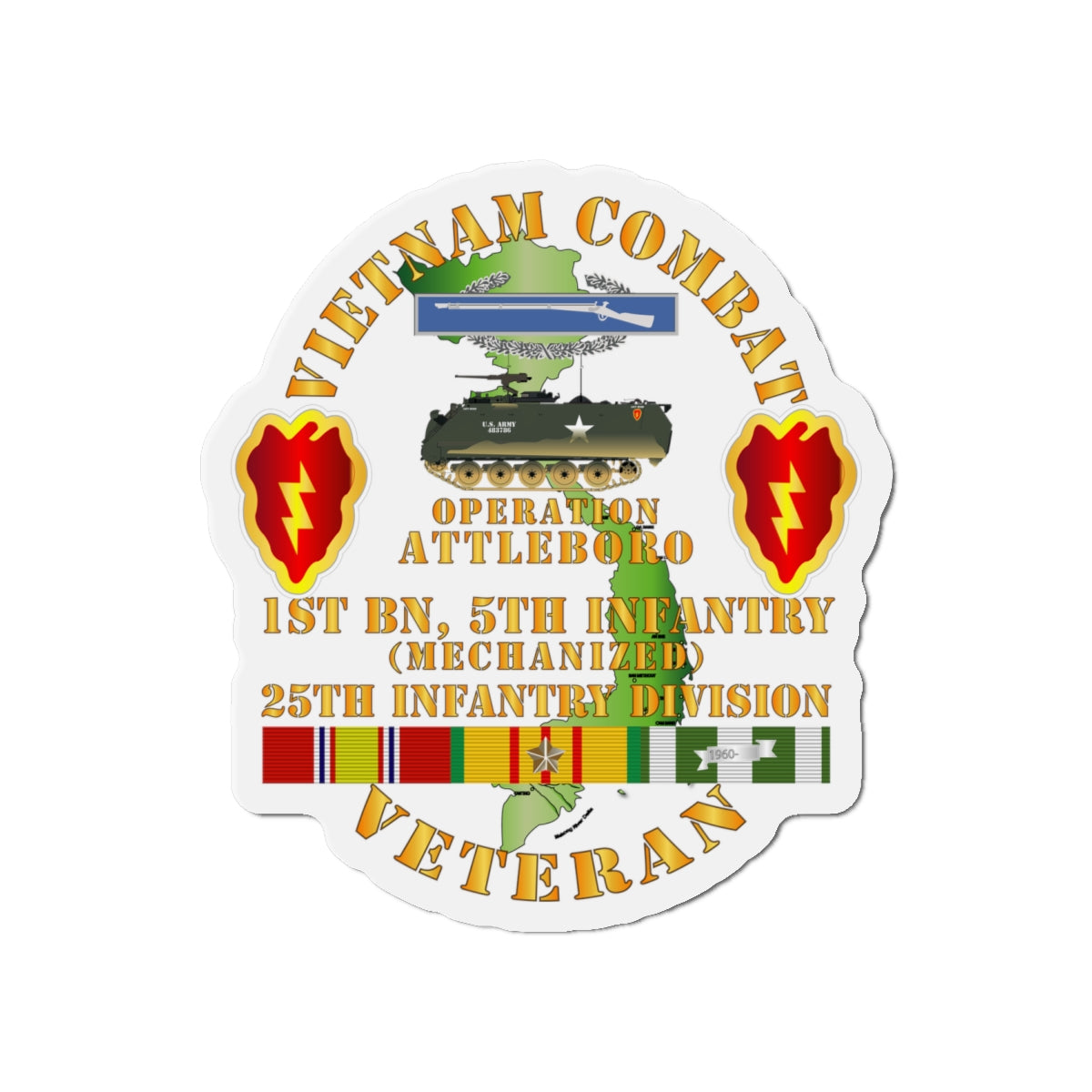 Die-Cut Magnets - Army - Vietnam Combat Vet w 1st Bn 5th Inf - 25th Inf Div - Operation Attleboro w VN SVC