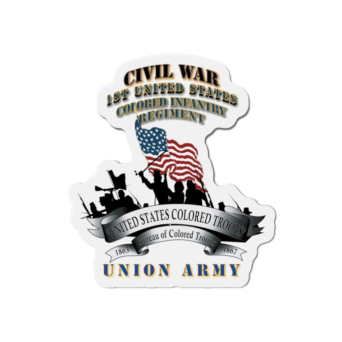 Die-Cut Magnets -SSI -Civil War - 1st United States Colored Infantry Regiment with USCT Bureau Banner - USA X 300