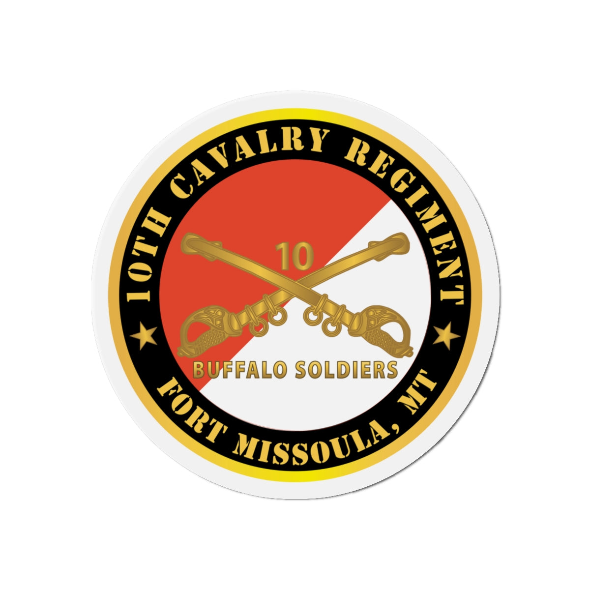 Die-Cut Magnets - 10th Cavalry Regiment - Fort Missoula, MT - Buffalo Soldiers w Cav Branch