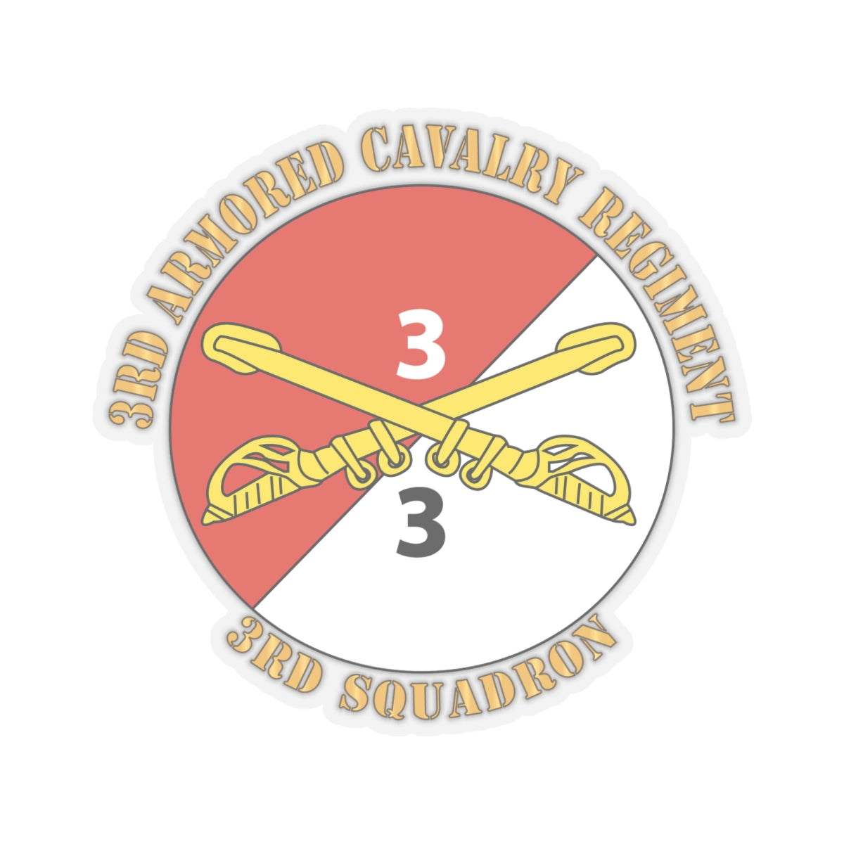 Kiss-Cut Stickers - Army - 3rd Squadron - 3rd Armored Cavalry Regiment with Text X 300