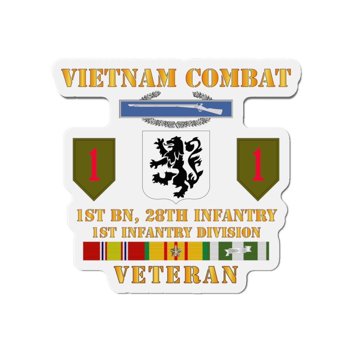 Die-Cut Magnets - Army - Vietnam Combat Infantry Veteran w 1st Bn 28th Inf 1st Inf Div SSI