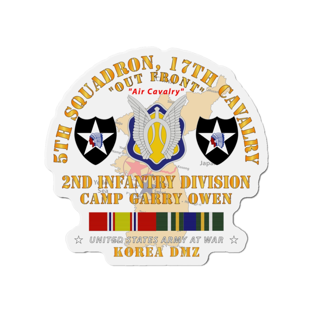 Die-Cut Magnets - Army - 5th Squadron, 17th Cavalry - Camp Gary Owen - 2nd ID w Map w KOREA SVC