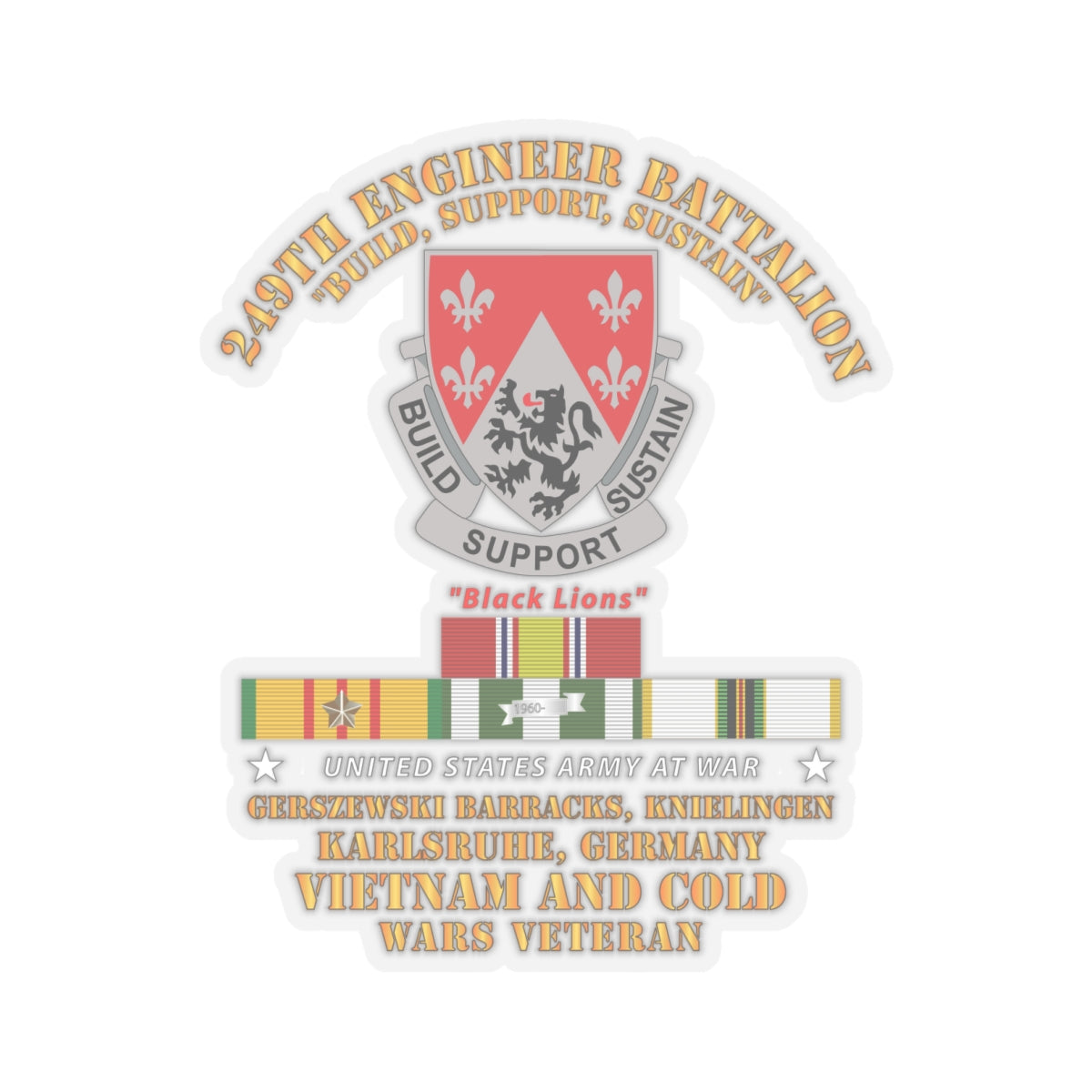 Kiss-Cut Stickers - Army - 249th Engineer Bn - Karlsruhe, Germany w VN and COLD SVC
