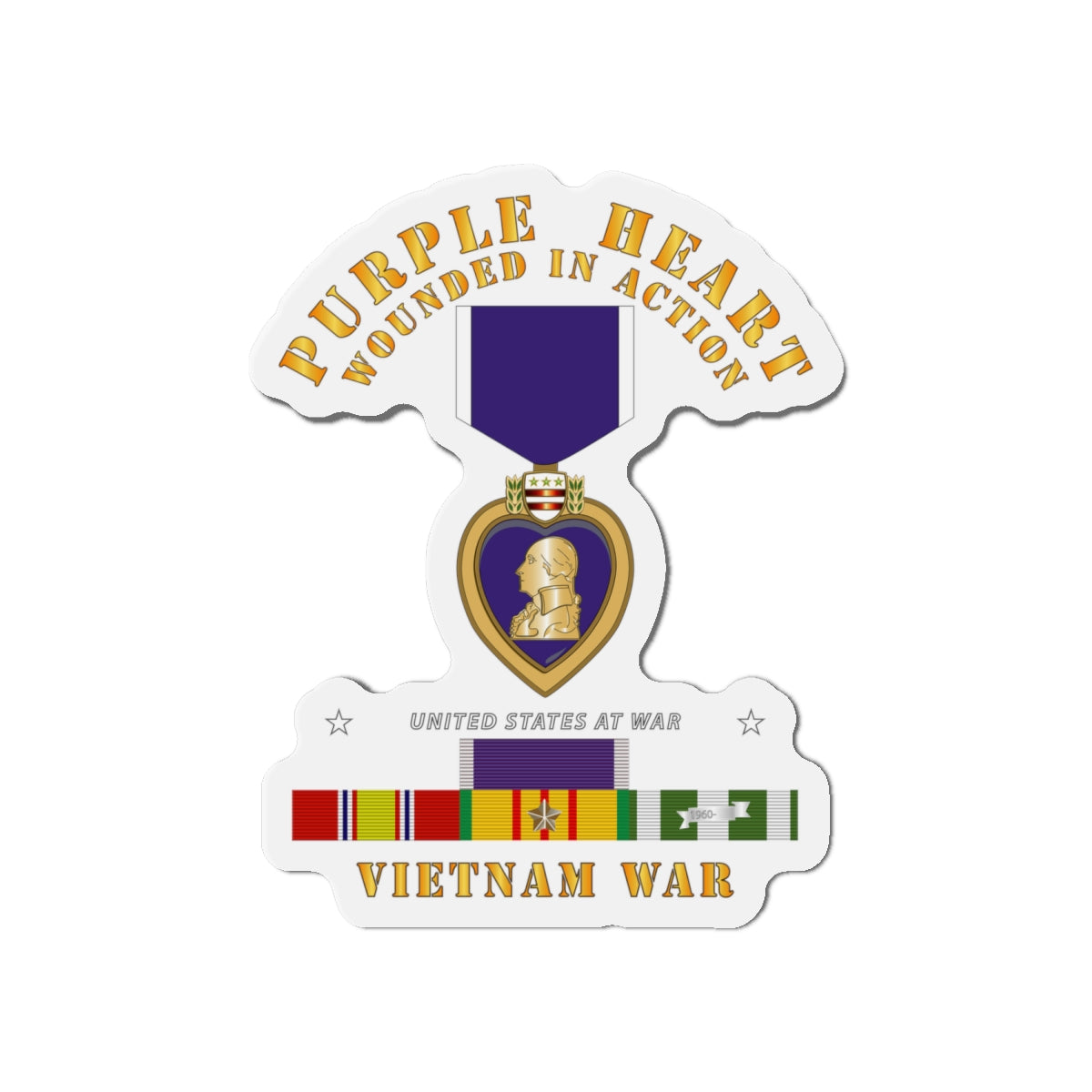 Die-Cut Magnets - Purple Heart - WIA w VN SVC w Purple Heart Ribbon