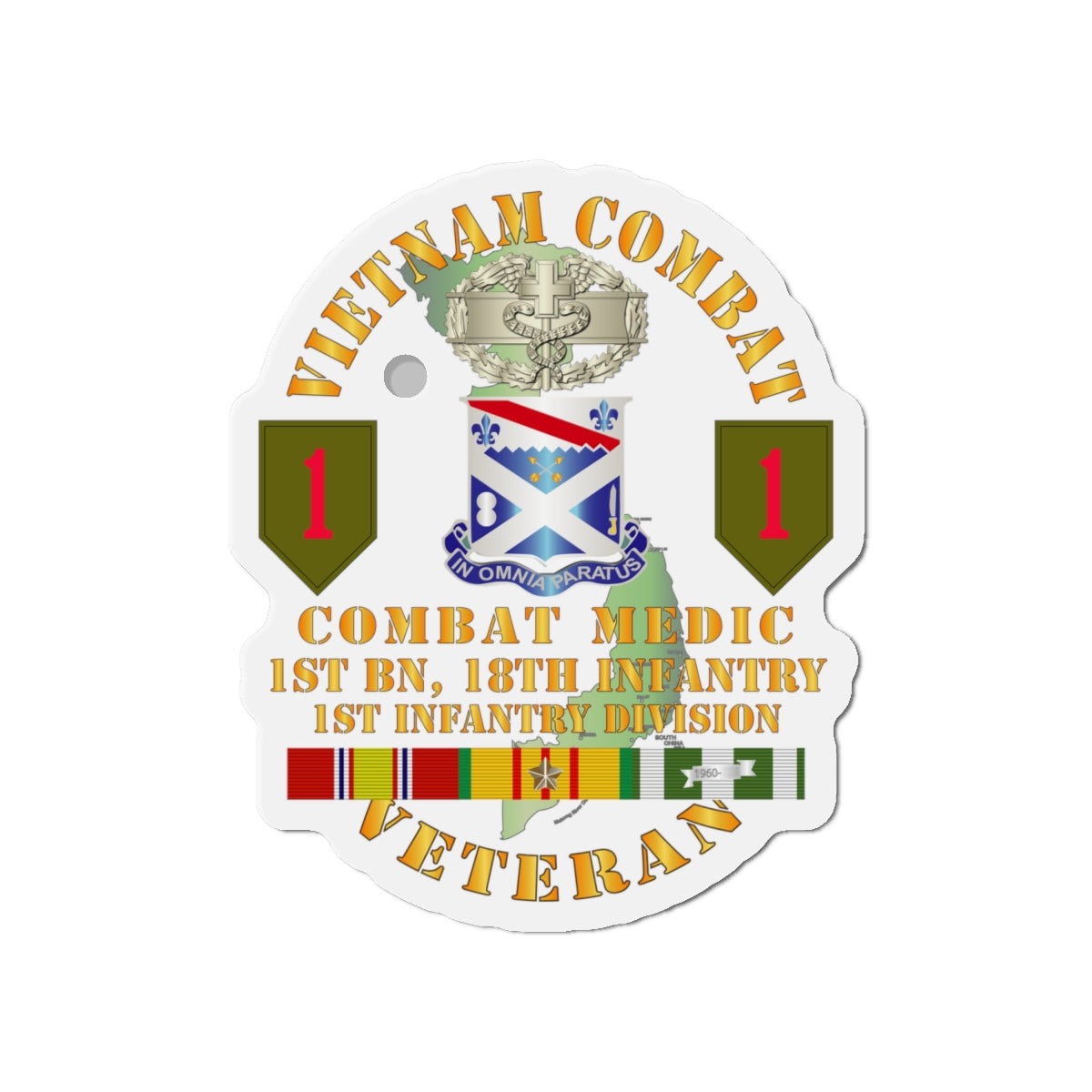 Die-Cut Magnets - Army - Vietnam Combat Infantry Veteran w Combat Medic - 1st Bn 18th Inf 1st Inf Div SSI