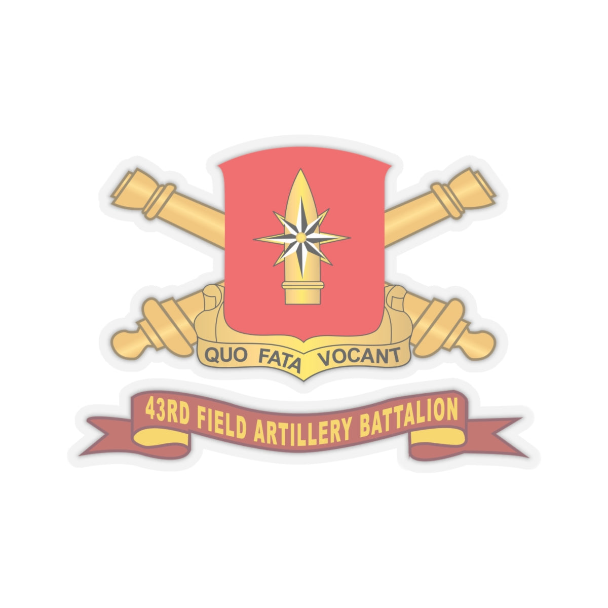 Kiss-Cut Stickers - 43rd Field Artillery Battalion - Red w Br - Ribbon X 300