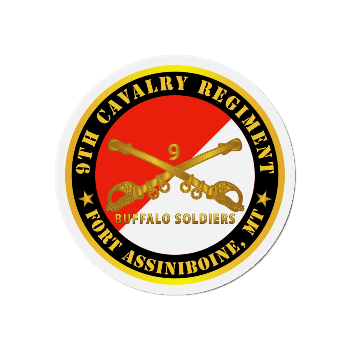 Die-Cut Magnets - 9th Cavalry Regiment - Fort Assiniboine, MT - Buffalo Soldiers w Cav Branch