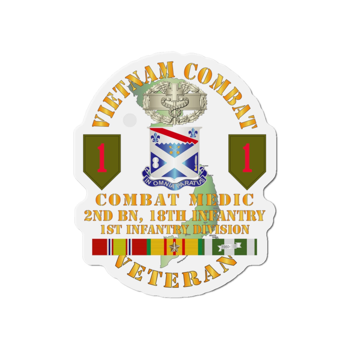 Die-Cut Magnets - Army - Vietnam Combat Infantry Veteran w Combat Medic - 2nd Bn 18th Inf 1st Inf Div SSI