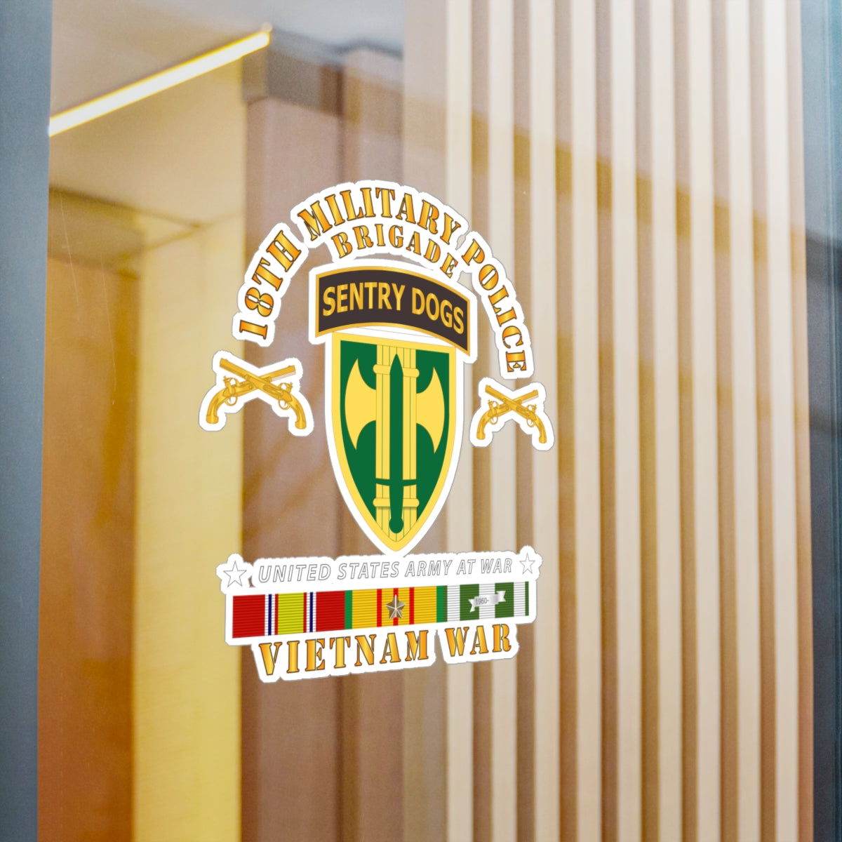 Kiss-Cut Vinyl Decals - Army - 18th MP Brigade - Sentry Dogs Tab - Vietnam w VN SVC