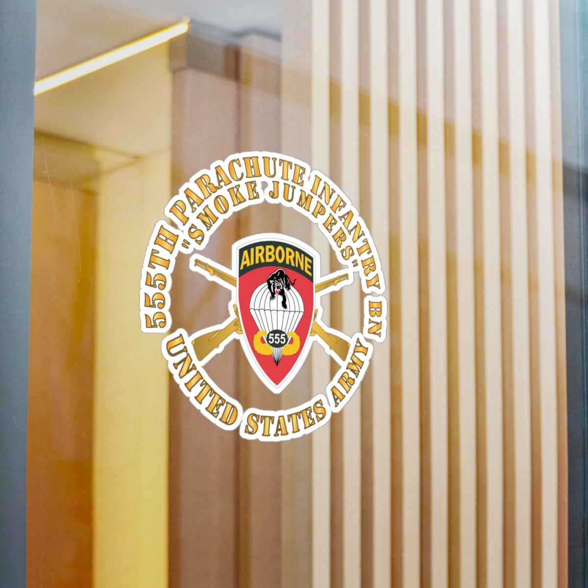 Kiss-Cut Vinyl Decals - Army - 555th Infantry Parachute Bn SSI - Smoke Jumpers w Br X 300