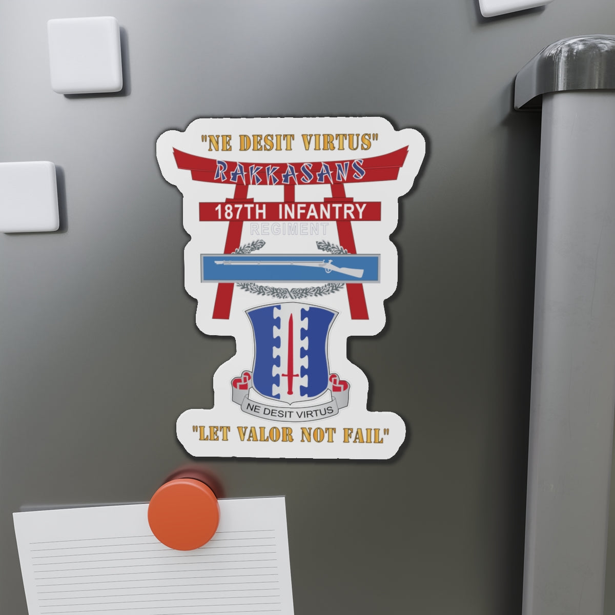 Die-Cut Magnets - Army - 187th Infantry Regiment - Torii, Rakkasans, Let Valor Not Fail, English, Latin w CIB X 300