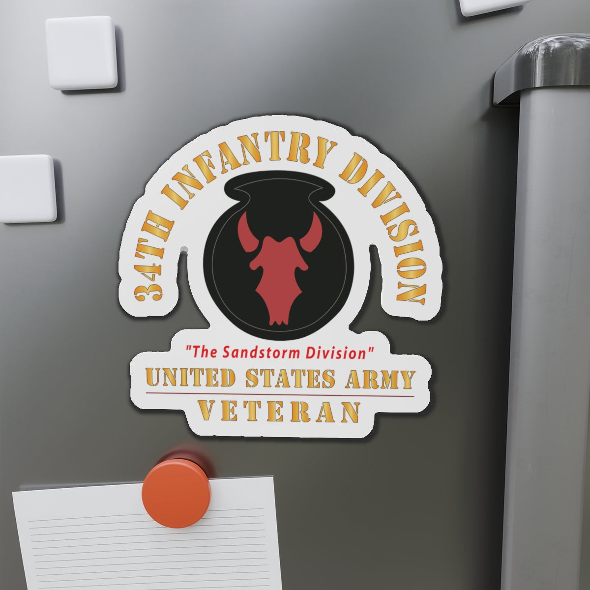 Die-Cut Magnets - Army - SSI - 34th Infantry Division - The Sandstorm Division - US Army Veteran X 300