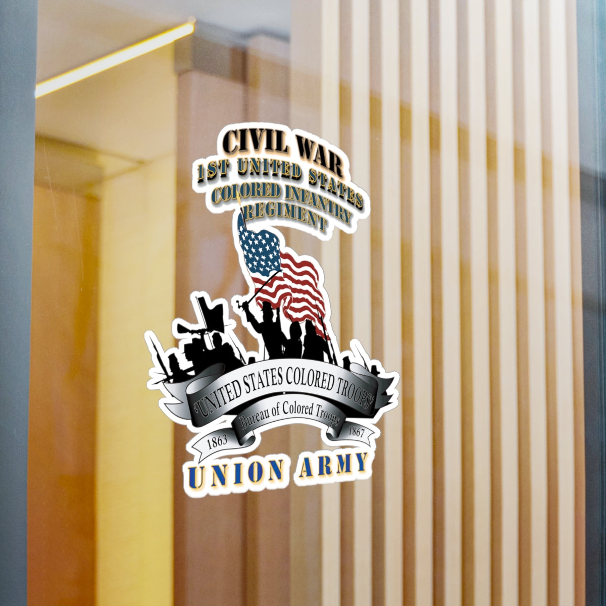 Kiss-Cut Vinyl Decals - Civil War - 1st United States Colored Infantry Regiment with USCT Bureau Banner - USA X 300