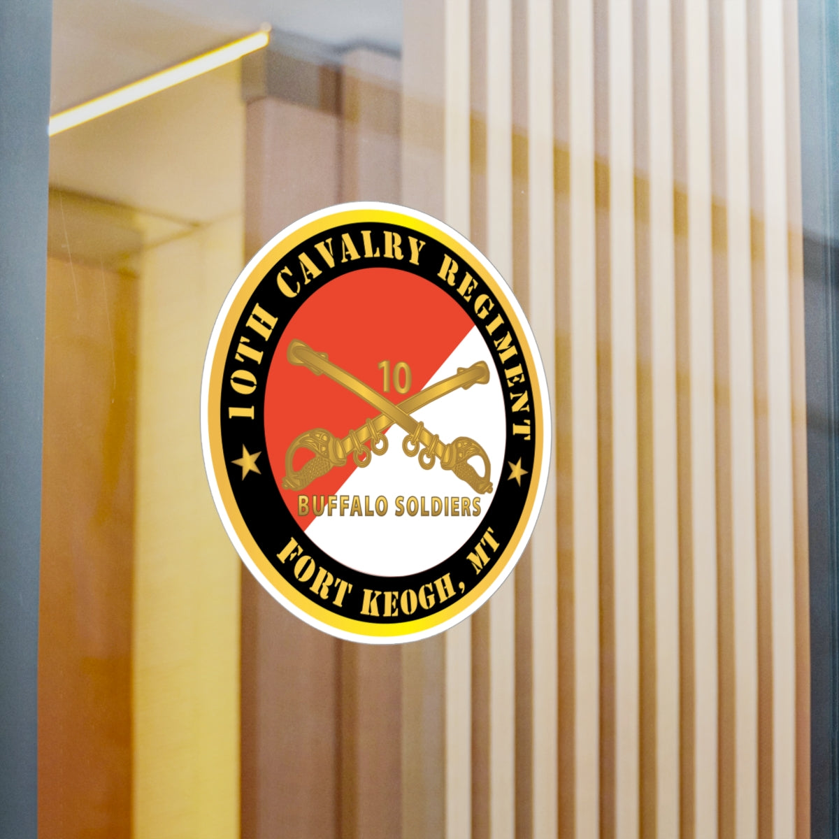Kiss-Cut Vinyl Decals - Army - 10th Cavalry Regiment - Fort Keogh, MT - Buffalo Soldiers w Cav Branch