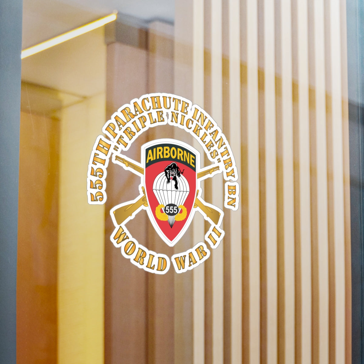 Kiss-Cut Vinyl Decals - Army - 555th Infantry Parachute Bn SSI - Triple Nickles - WWII w Br X 300