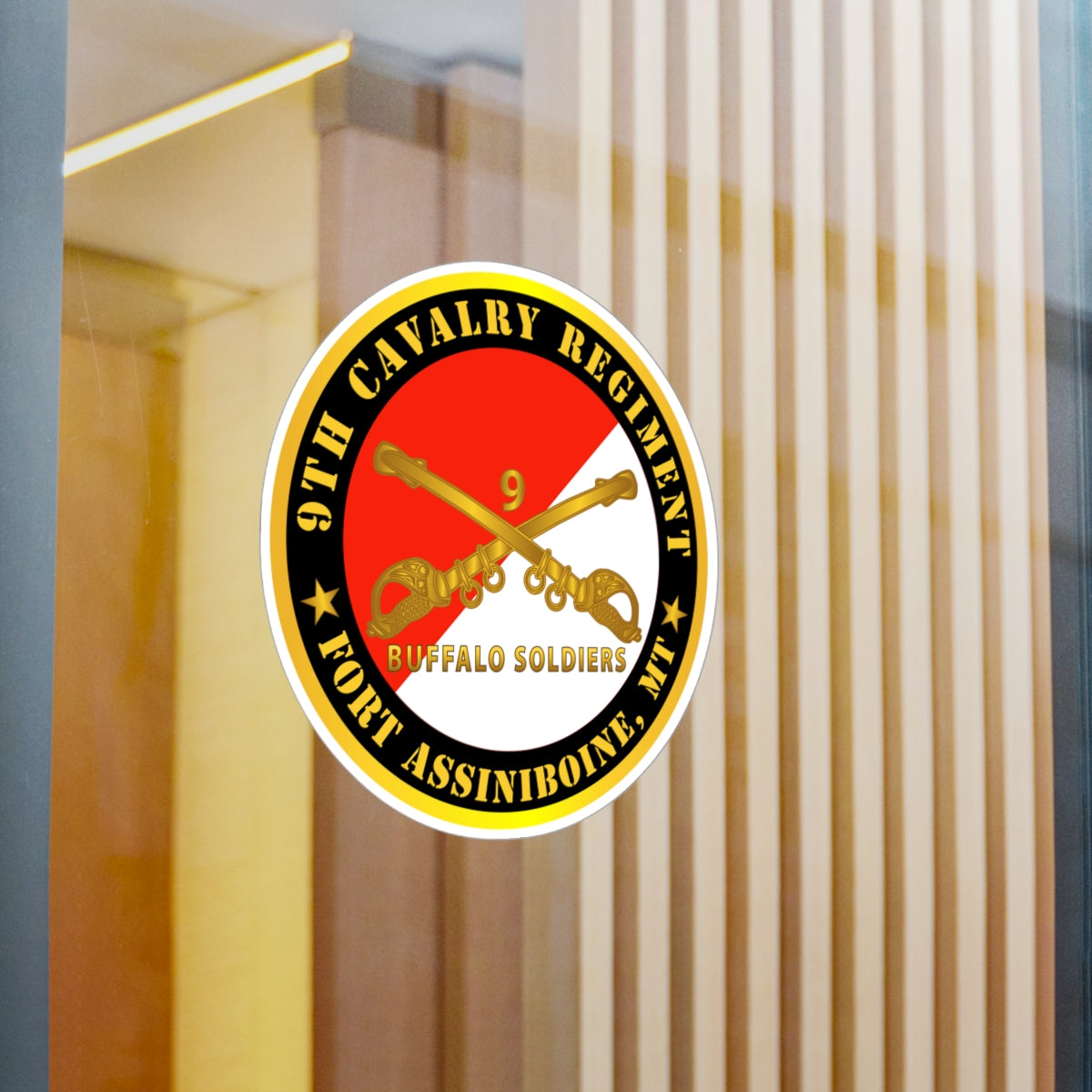 Kiss-Cut Vinyl Decals - Army - 9th Cavalry Regiment - Fort Assiniboine, MT - Buffalo Soldiers w Cav Branch