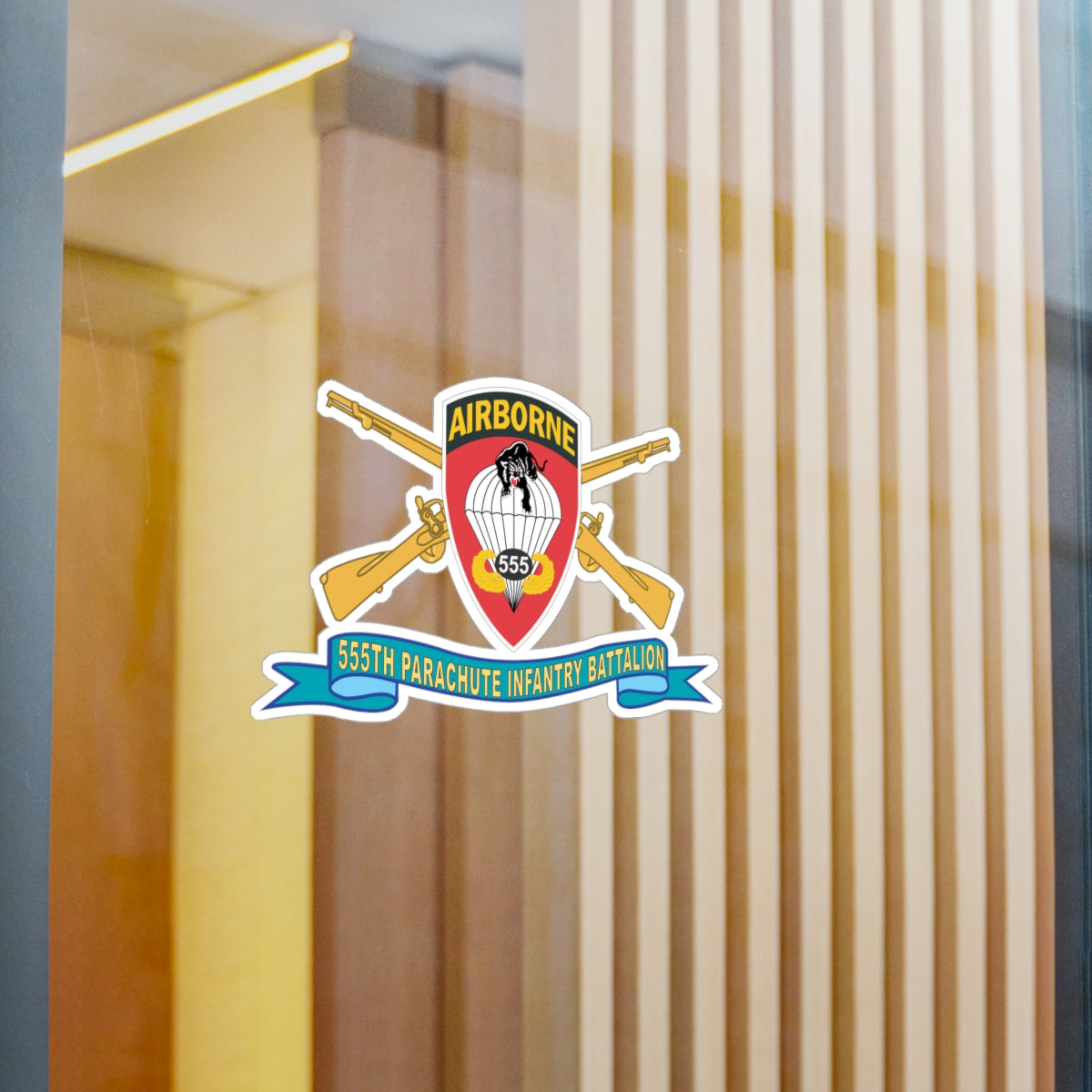 Kiss-Cut Vinyl Decals - Army - 555th Parachute Infantry Battalion - SSI w Br - Ribbon X 300