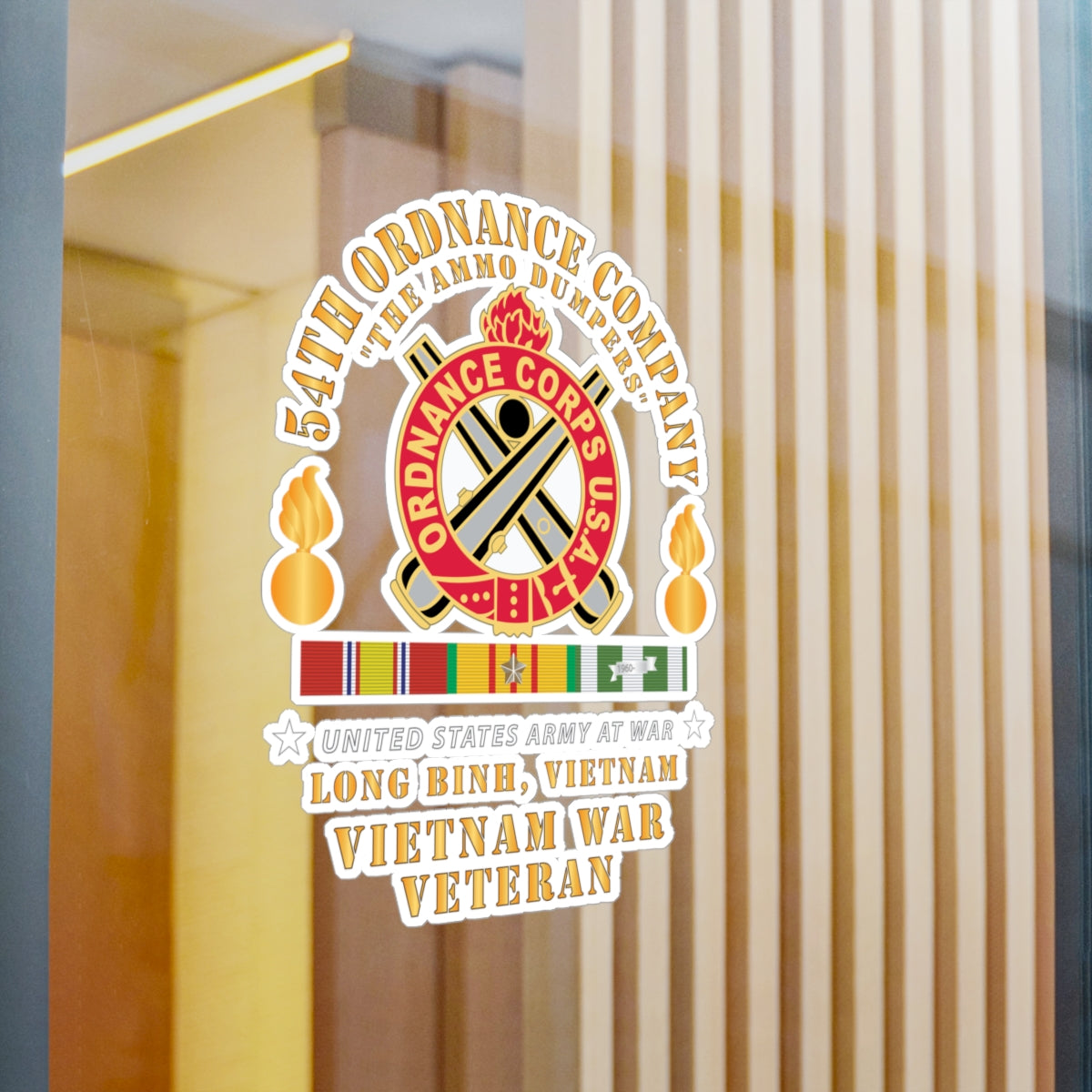 Kiss-Cut Vinyl Decals - 54th Ordnance Company - ORD Emblem - Ammo Dumpers - Long Binh, Vietnam Vet w VN SVC X 300