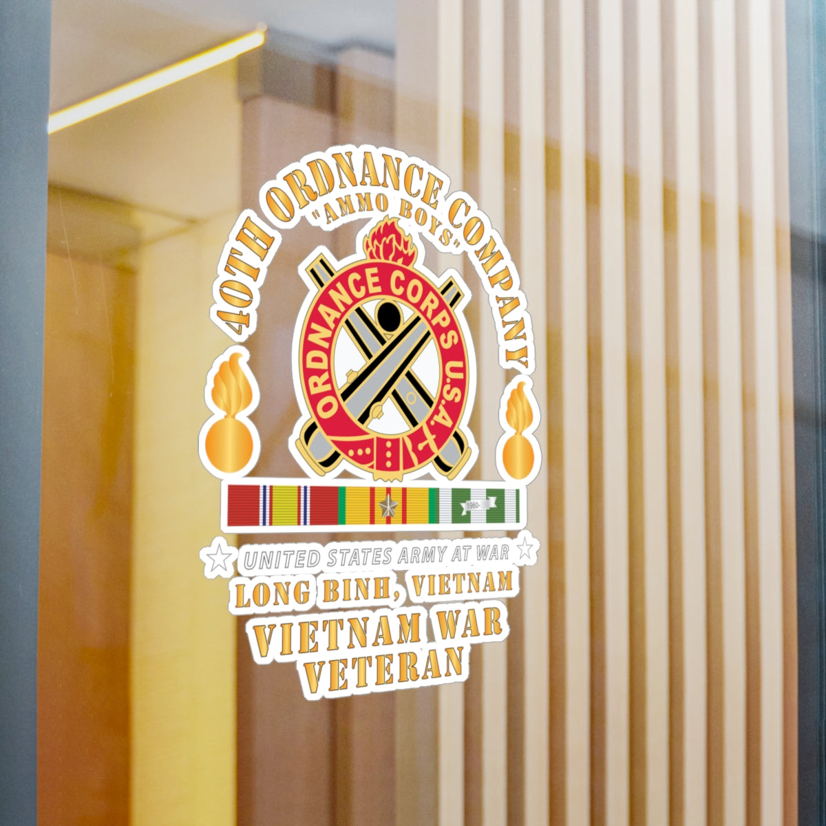 Kiss-Cut Vinyl Decals - 40th Ordnance Company - ORD Emblem - Ammo Boys - Long Binh, Vietnam Vet w VN SVC X 300