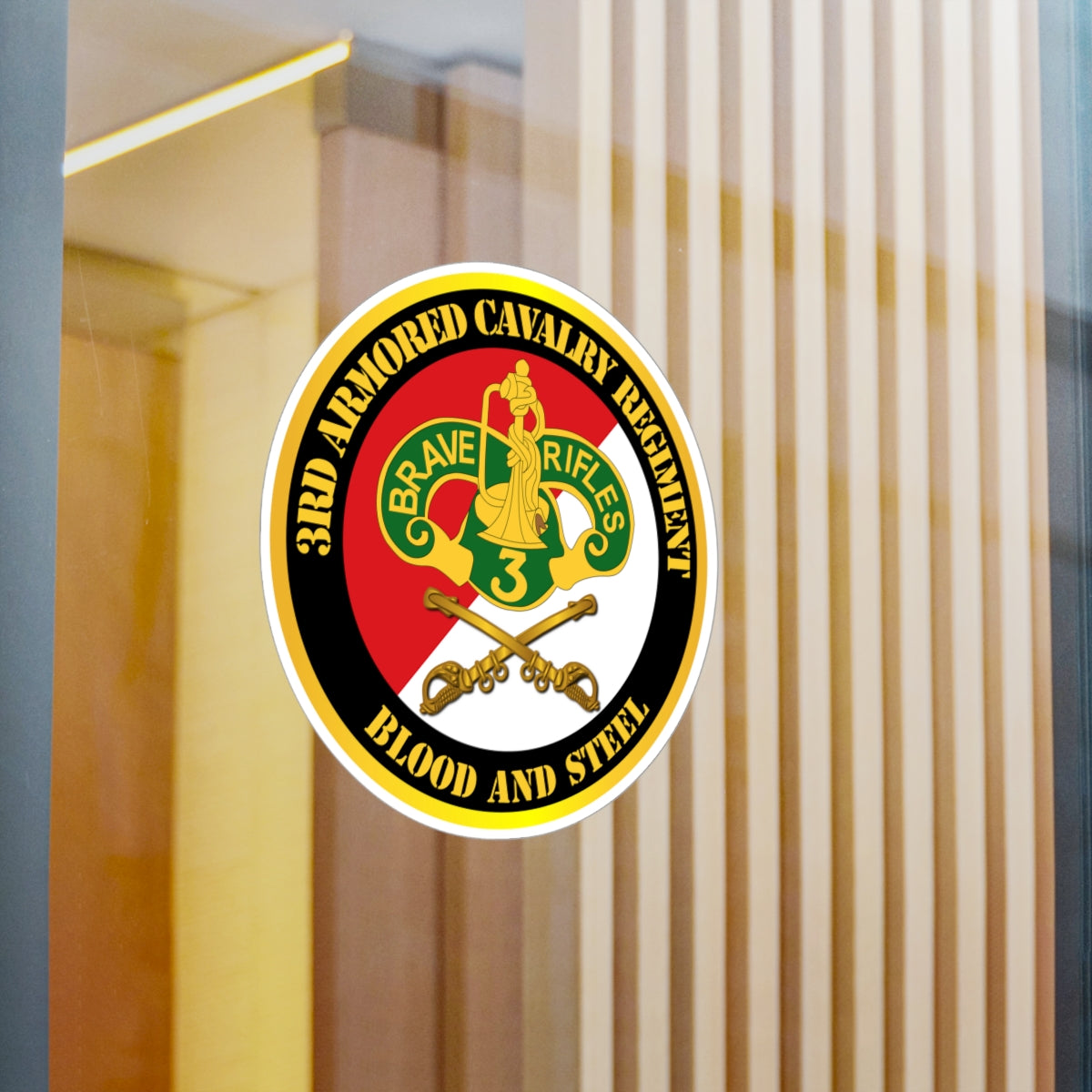 Kiss-Cut Vinyl Decals - Army - 3rd Armored Cavalry Regiment DUI - Red White - Blood and Steel