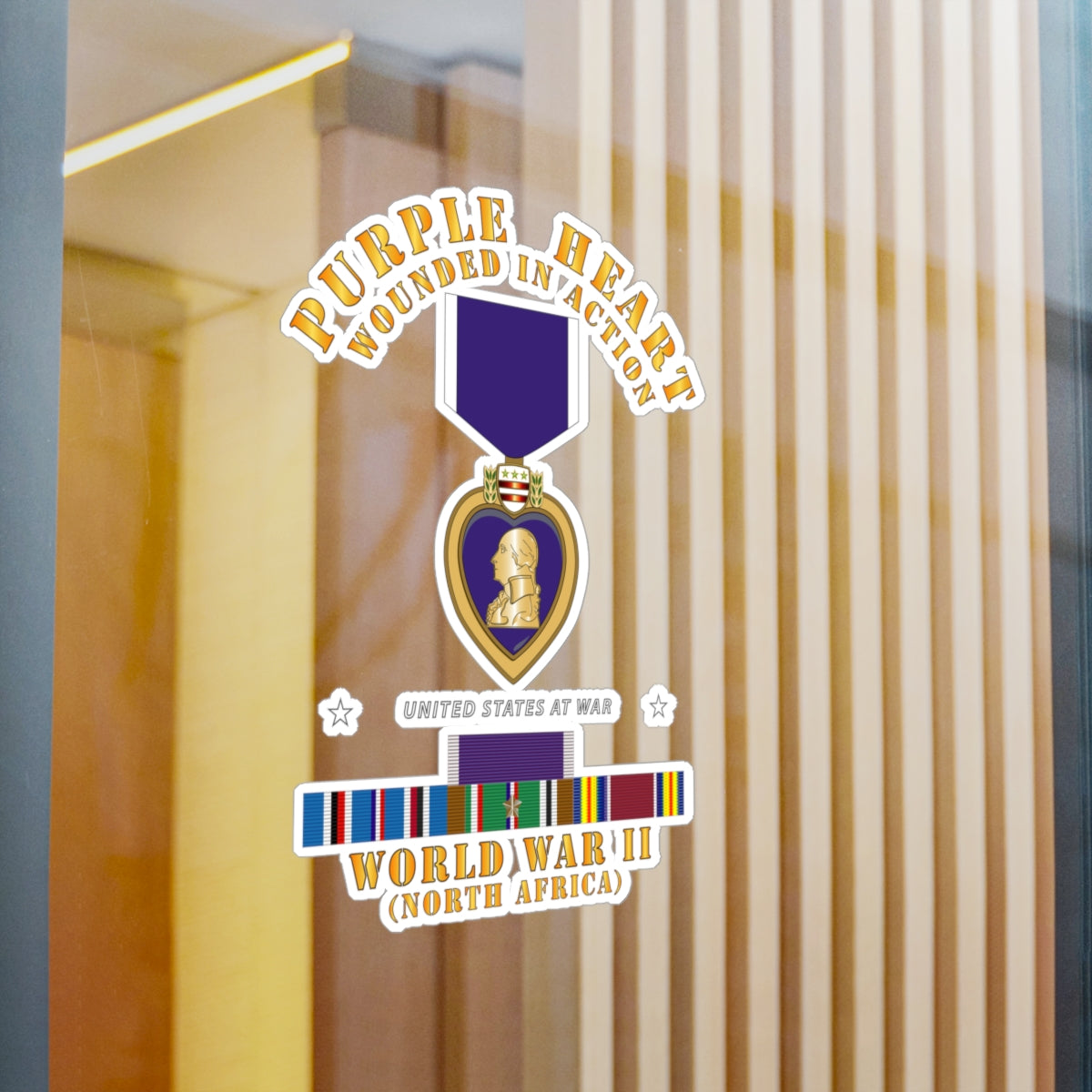 Kiss-Cut Vinyl Decals - Purple Heart - WIA w WWII SVC w Purple Heart - North Africa