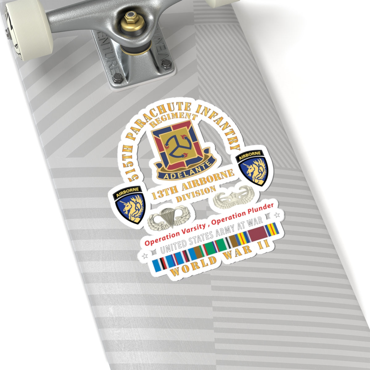 Kiss-Cut Stickers - Army - 515th Parachute Infantry Regiment - DUI - 13th Airborne Div w Parachute - EUR SVC WWII X 300