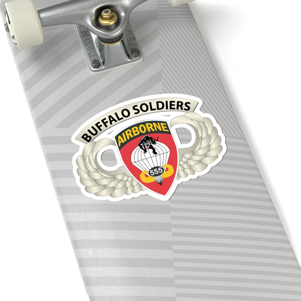 Kiss-Cut Stickers - Army - Airborne Badge - 555th Parachute Infantry Bn - SSI w Buffalo Soldiers Tab X 300
