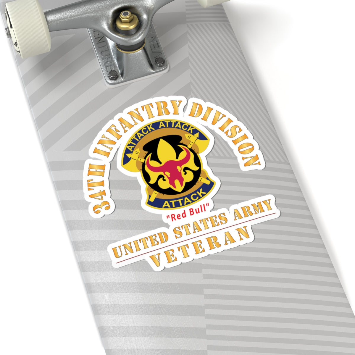 Kiss - Cut Stickers - Army - DUI - 34th Infantry Division - Red Bull - US Army Veteran X 300