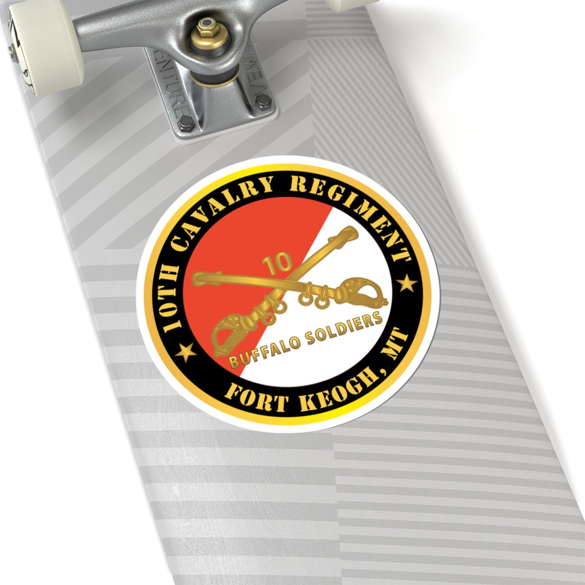 Kiss-Cut Stickers - Army - 10th Cavalry Regiment - Fort Keogh, MT - Buffalo Soldiers w Cav Branch