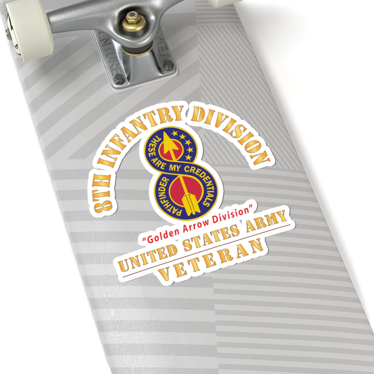 Kiss - Cut Stickers - Army - DUI - 8th Infantry Division - Golden Arrow Division - US Army Veteran X 300