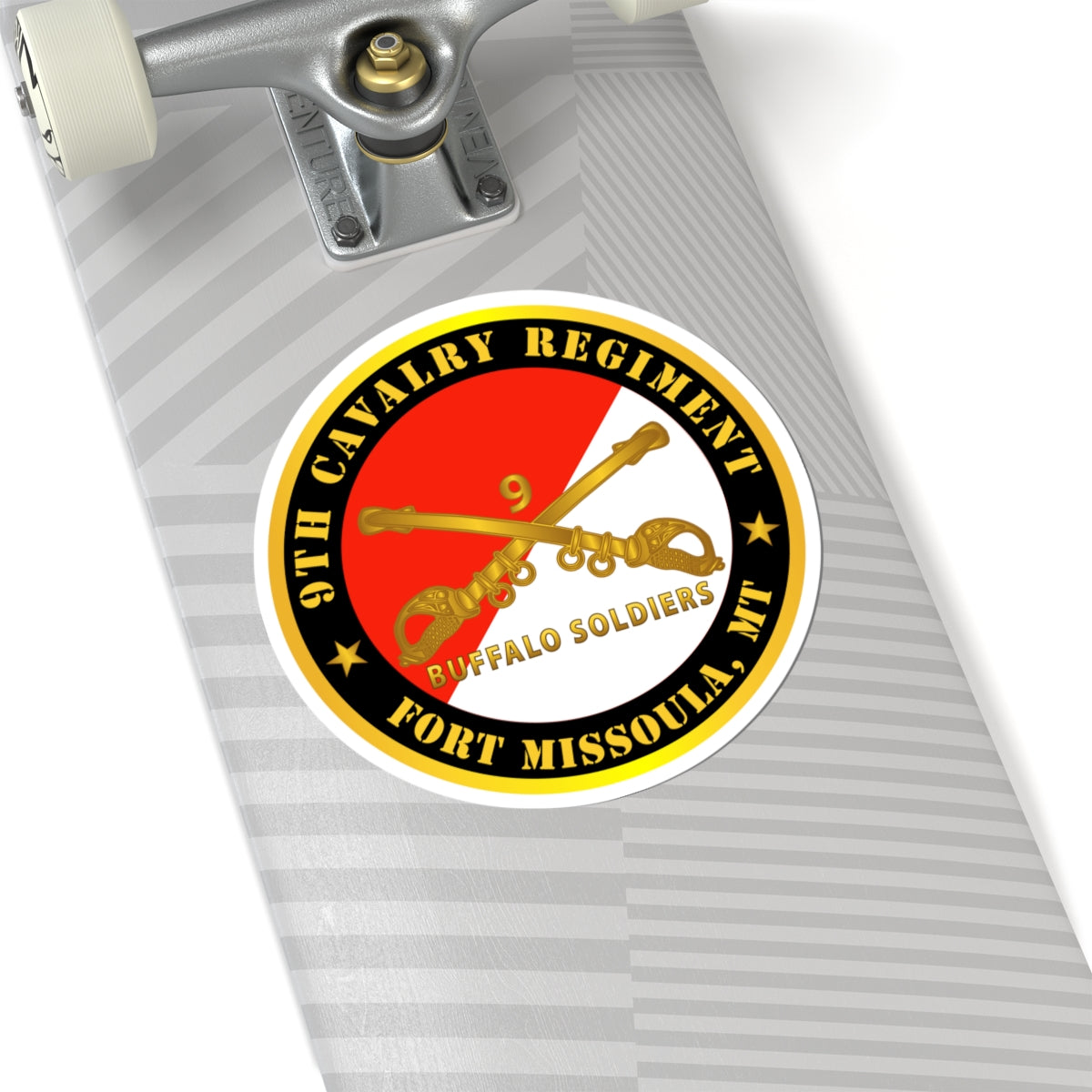 Kiss-Cut Stickers - Army - 9th Cavalry Regiment - Fort Missoula, MT - Buffalo Soldiers w Cav Branch