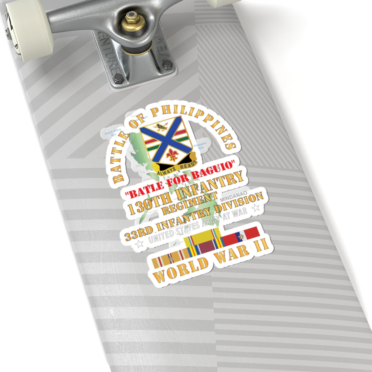 Kiss-Cut Stickers - Army - Battle for Philippines - 130th Infantry Regiment - 33rd Infantry Division w PAC - PHIL SVC X 300
