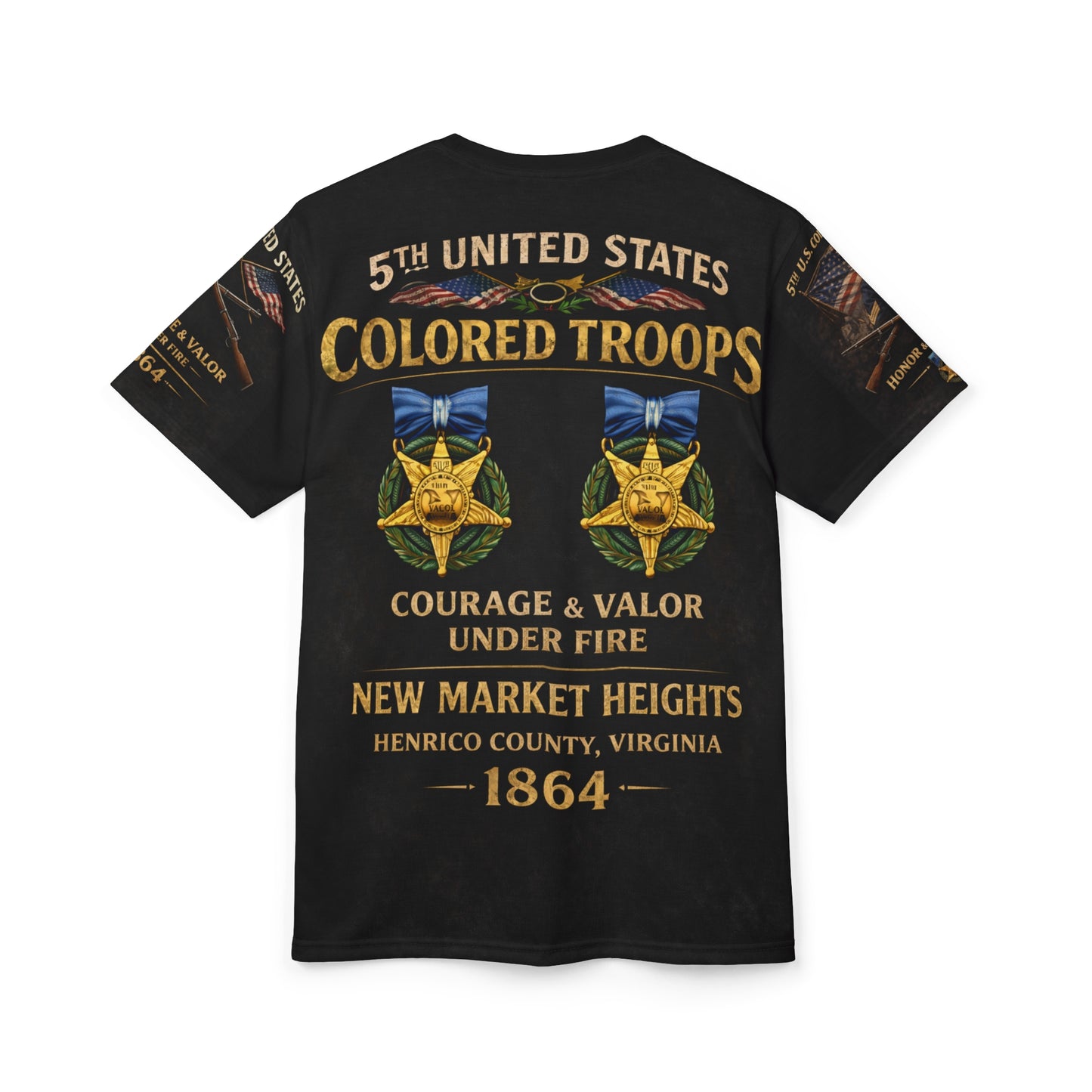 5th U.S. Colored Troops All‑Over Print Tee — Courage Under Fire (Battle of New Market Heights)