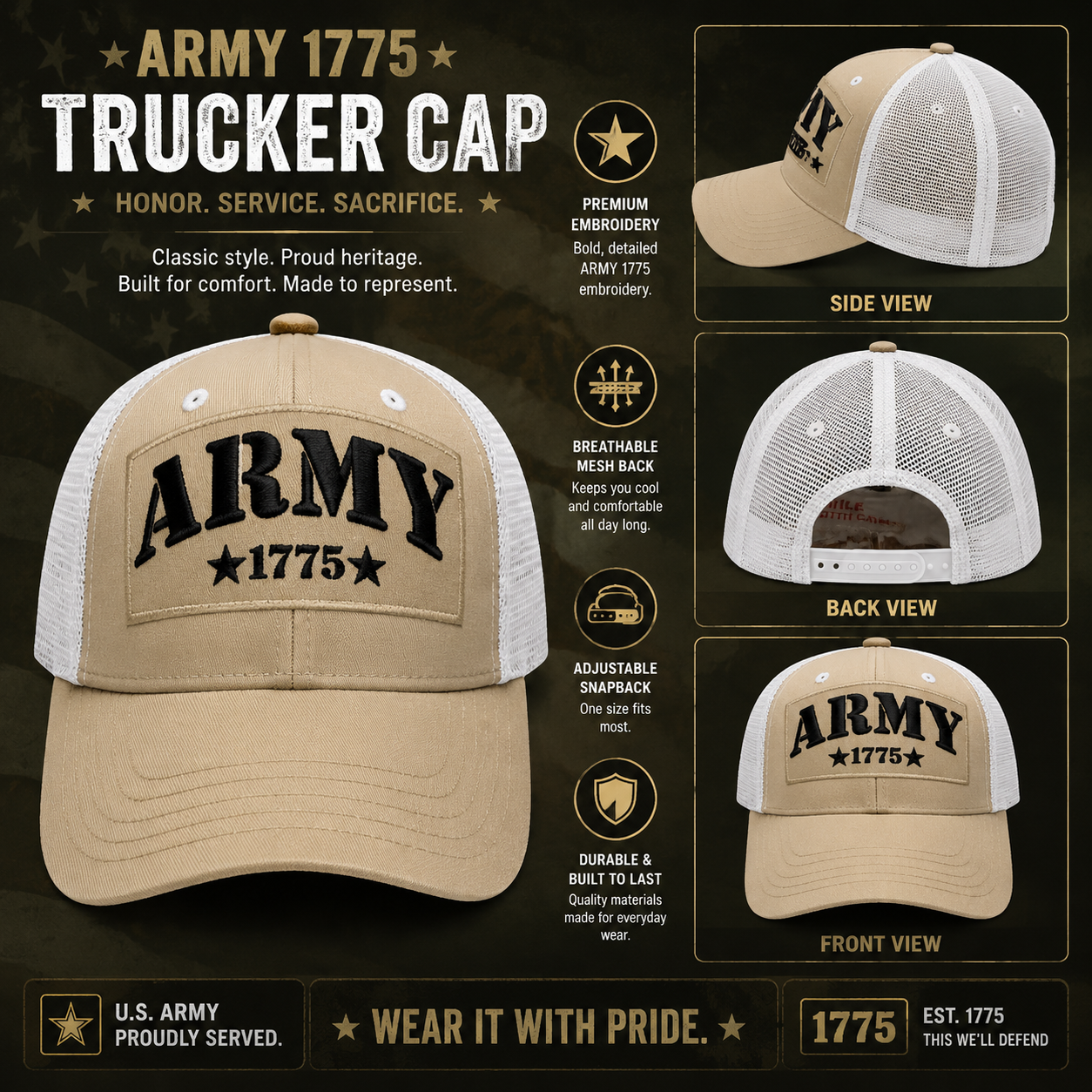 Trucker Cap - Army 1775 Embroidered cap