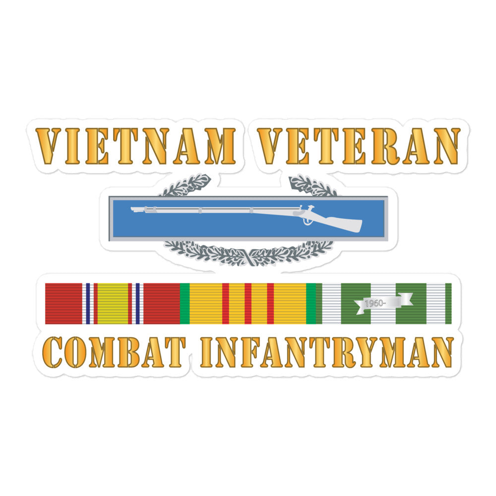 A set of stickers depicting the Combat Infantryman Badge and Vietnam Service Ribbons.