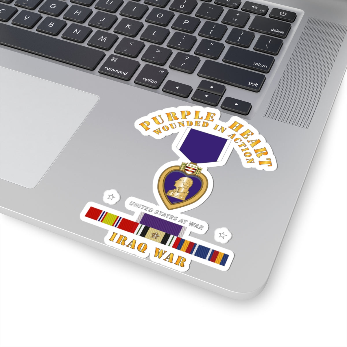 Kiss-Cut Stickers - Purple Heart - WIA w IRAQ SVC w Purple Heart Ribbon