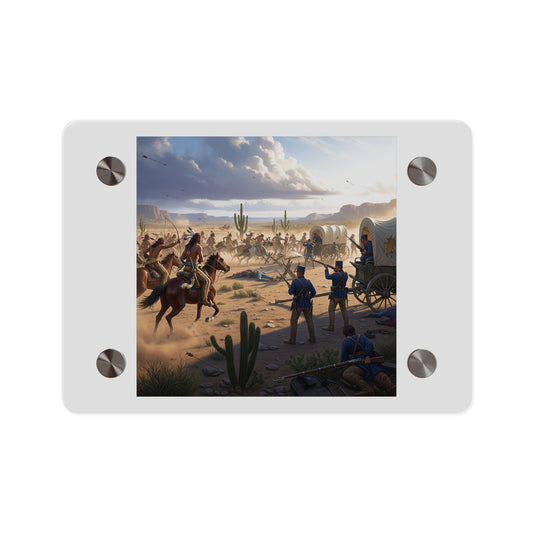 Acrylic Wall Art Panel - Apache Indians attacking a US Army defending a wagon train