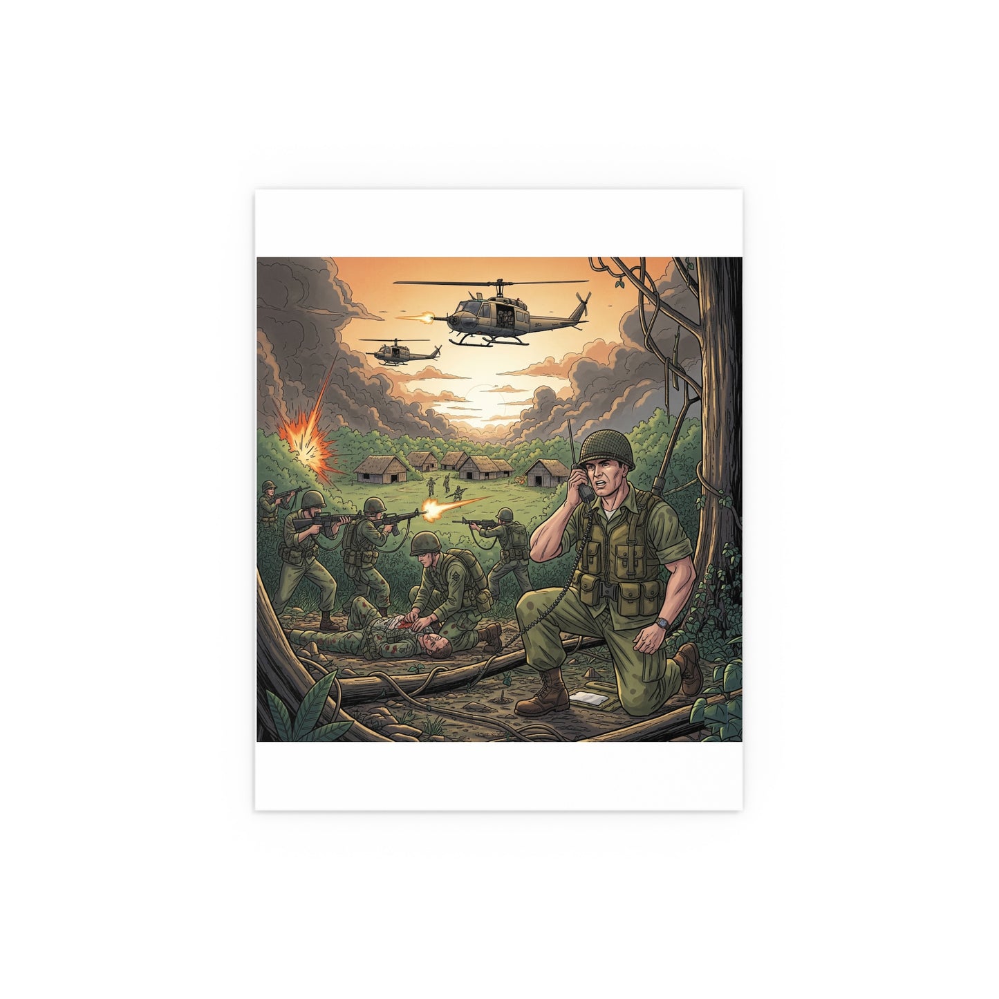 Indoor and Outdoor Silk Posters - Vietnam Patrol Fire Fight Requesting Medevac